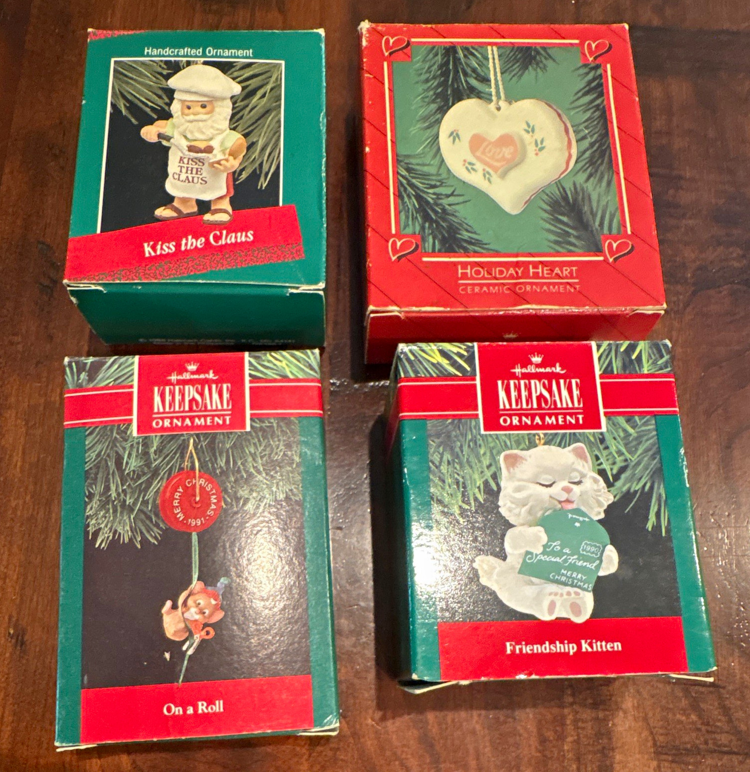 LOT OF 4 Hallmark Keepsake Christmas Hanging Ceramic Ornaments-vintage LOT OF 4 Hallmark Keepsake Christmas Hanging Ceramic Ornaments-vintage