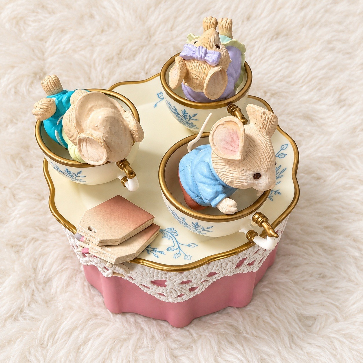 Vintage 1993 Enesco Tea for Two Music Box Mice Spinning Teacups Cottagecore Gift Vintage 1993 Enesco Tea for Two Music Box Mice Spinning Teacups Cottagecore Gift