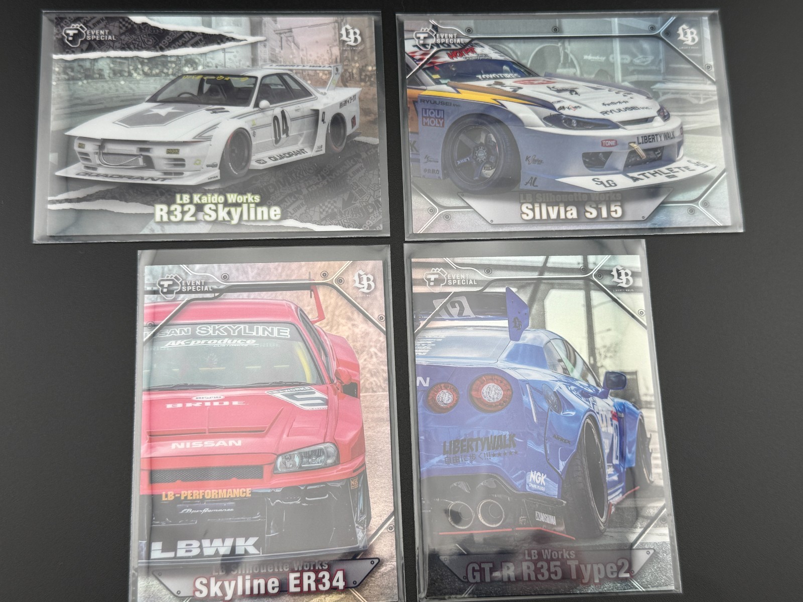 Tarmac Works Cards Liberty Walk Event Special Vol 2 4 Cars Set Silver - RARE Tarmac Works Cards Liberty Walk Event Special Vol 2 4 Cars Set Silver - RARE