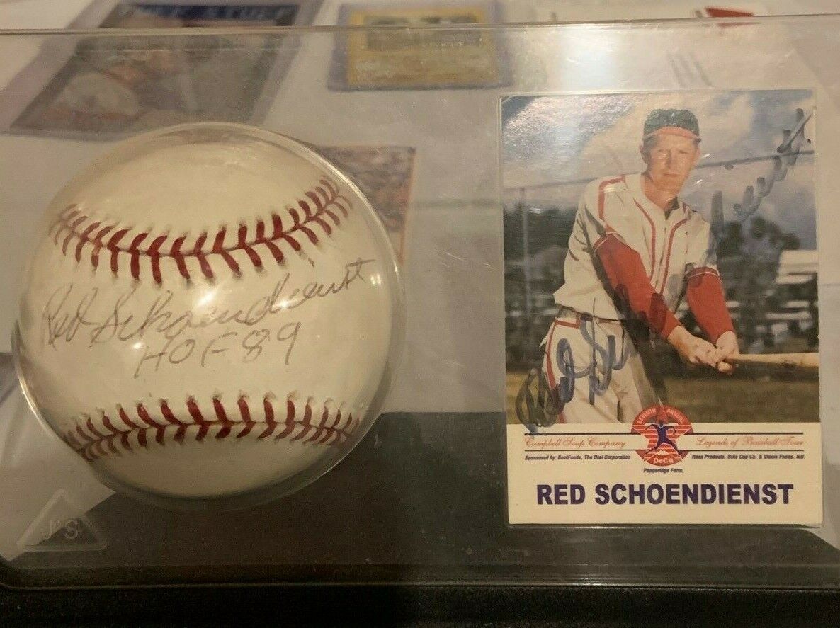 Red Schoendienst Signed HOF 89 MLB Ball & Card in Case w/Picture Signing AMAZING