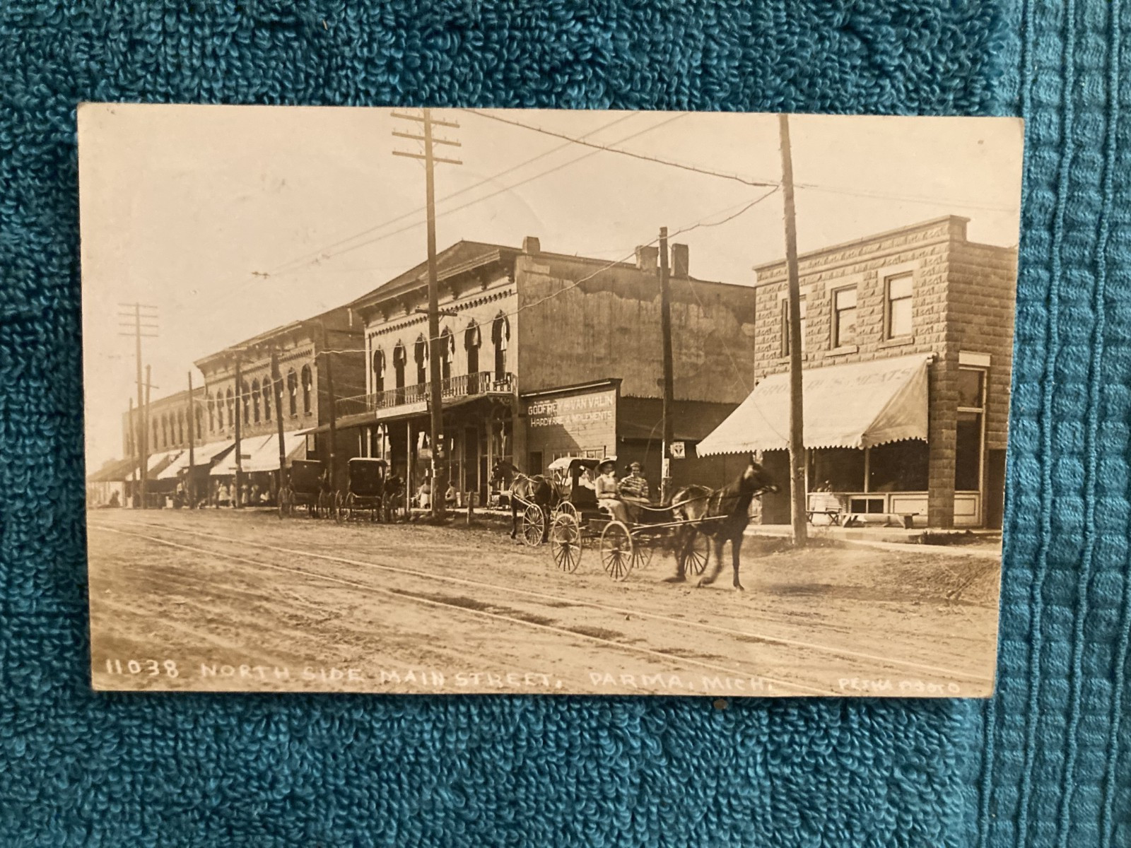 RPPC Parma Michigan Downtown Horse & Buggy Pesha Photo Posted 1910 Tecumseh Mi