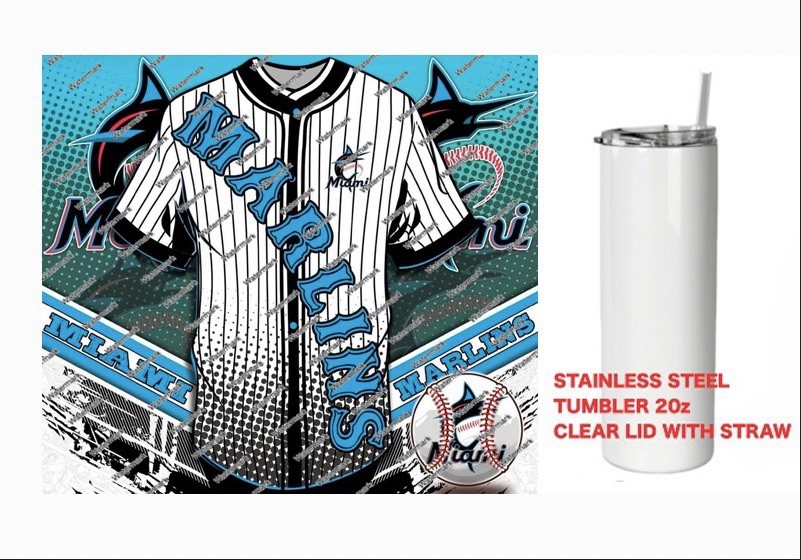 MARLINS - JERSEY - Tumbler 20 oz Cup Mug Stainless Travel Straw Lid MARLINS - JERSEY - Tumbler 20 oz Cup Mug Stainless Travel Straw Lid