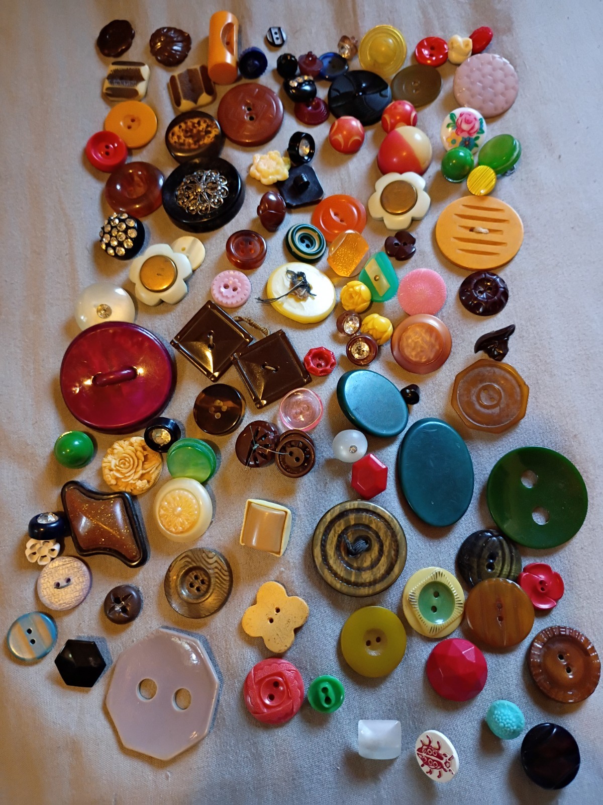 103 Pretty Multi Color Celluloid and Vintage Plastic Buttons.