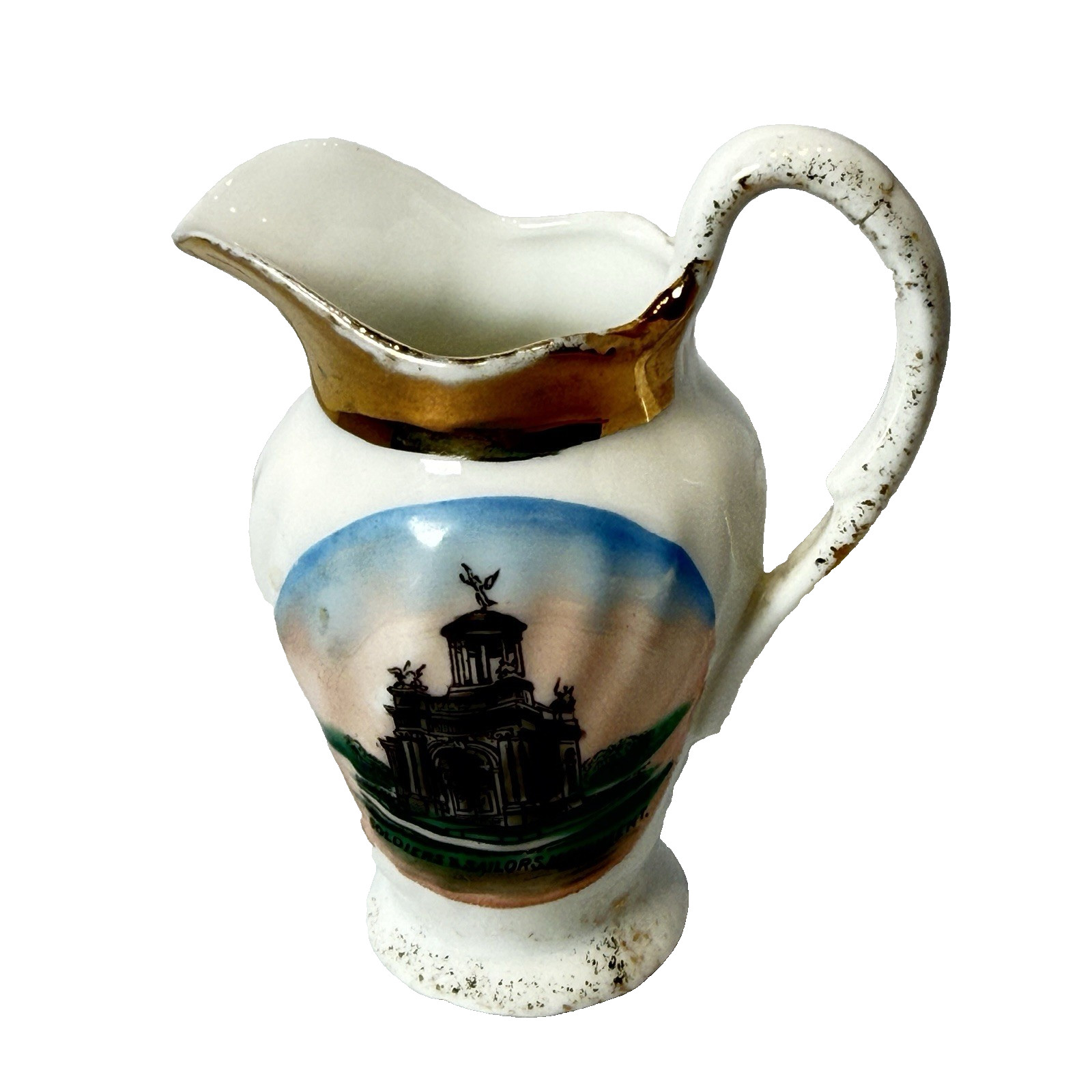 HAMILTON , OHIO OH - SOLDIERS & SAILORS MONUMENT Antique Souvenir China Pitcher HAMILTON , OHIO OH - SOLDIERS & SAILORS MONUMENT Antique Souvenir China Pitcher