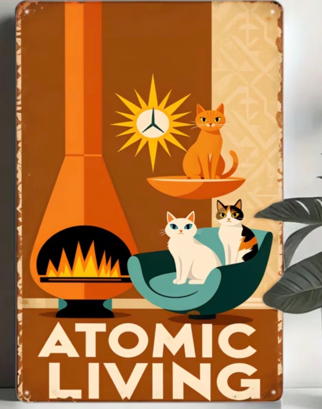 ATOMIC LIVING- Vintage Style Wall Art metal sign- 8x12 NEW, ATOMIC LIVING- Vintage Style Wall Art metal sign- 8x12 NEW,
