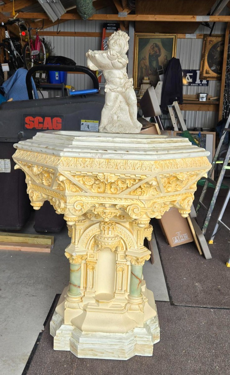 Antique Daprato Statuary Plaster Church Chapel Baptismal Font Angel Fountain Antique Daprato Statuary Plaster Church Chapel Baptismal Font Angel Fountain
