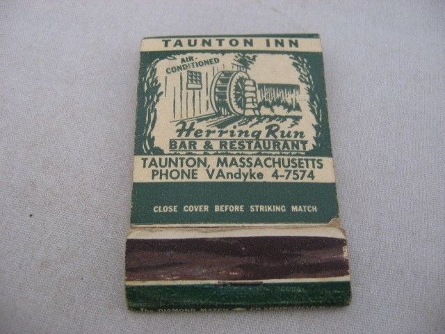 Vintage Taunton Inn Matchbook Herring Run Restaurant Taunton MA Water Wheel Vintage Taunton Inn Matchbook Herring Run Restaurant Taunton MA Water Wheel