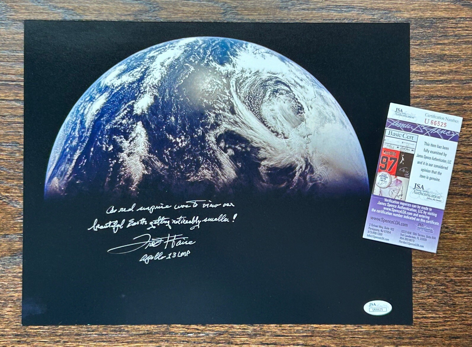 Signed Fred Haise 11x14 Apollo 13 Earthrise Photograph JSA COA Signed Fred Haise 11x14 Apollo 13 Earthrise Photograph JSA COA