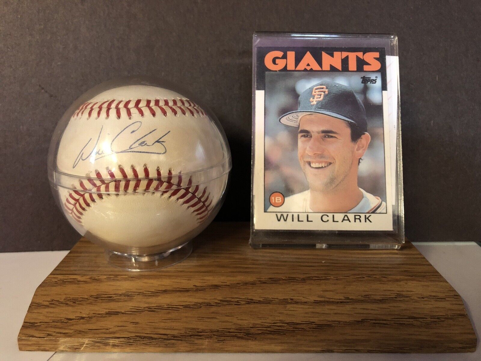 Will Clark Auto National League Baseball  Beckett COA +1986 Topps Will Clark RC