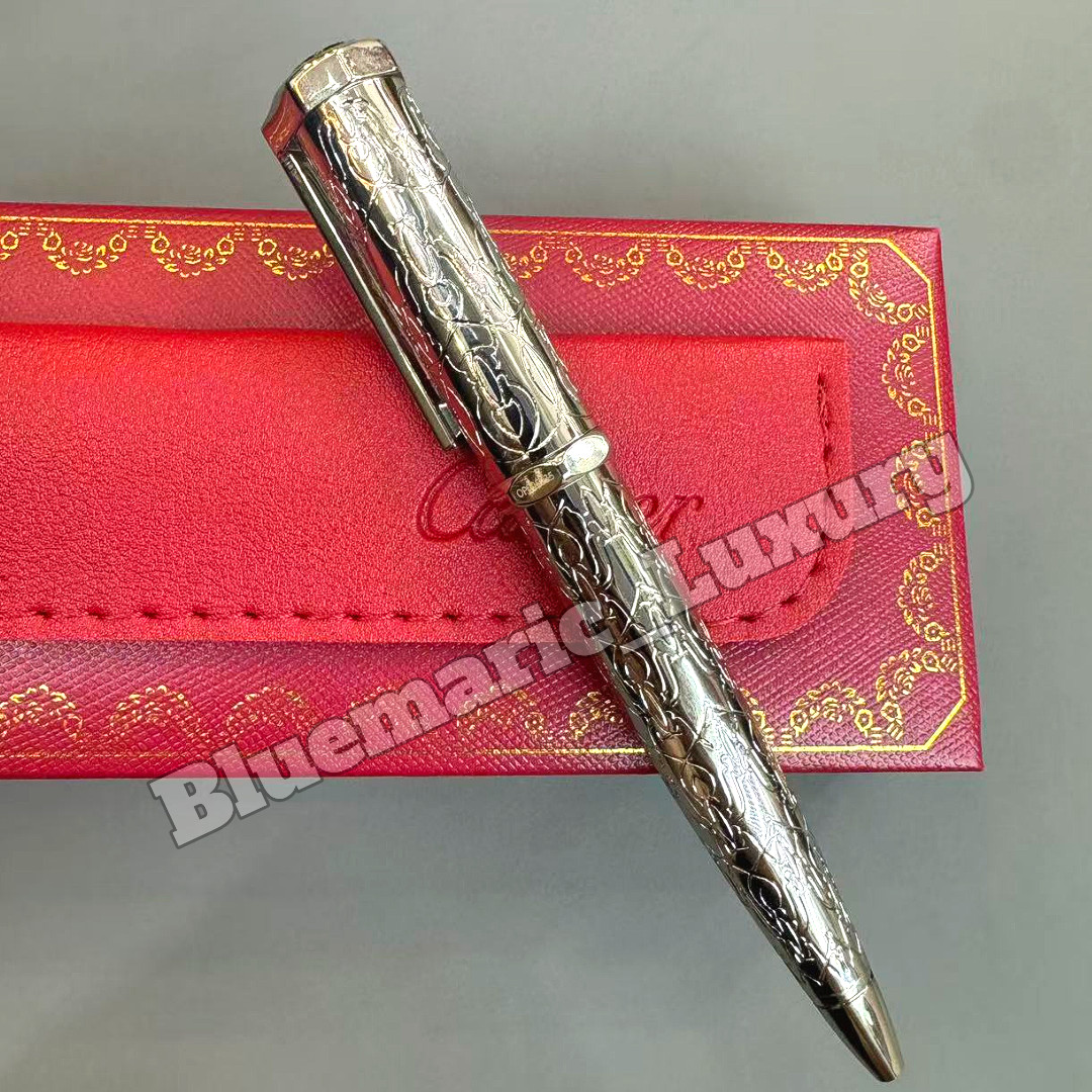 CARTIER Santos Silver Double C Logo Engraved Metal Ballpoint Pen Luxury VIP Gift CARTIER Santos Silver Double C Logo Engraved Metal Ballpoint Pen Luxury VIP Gift