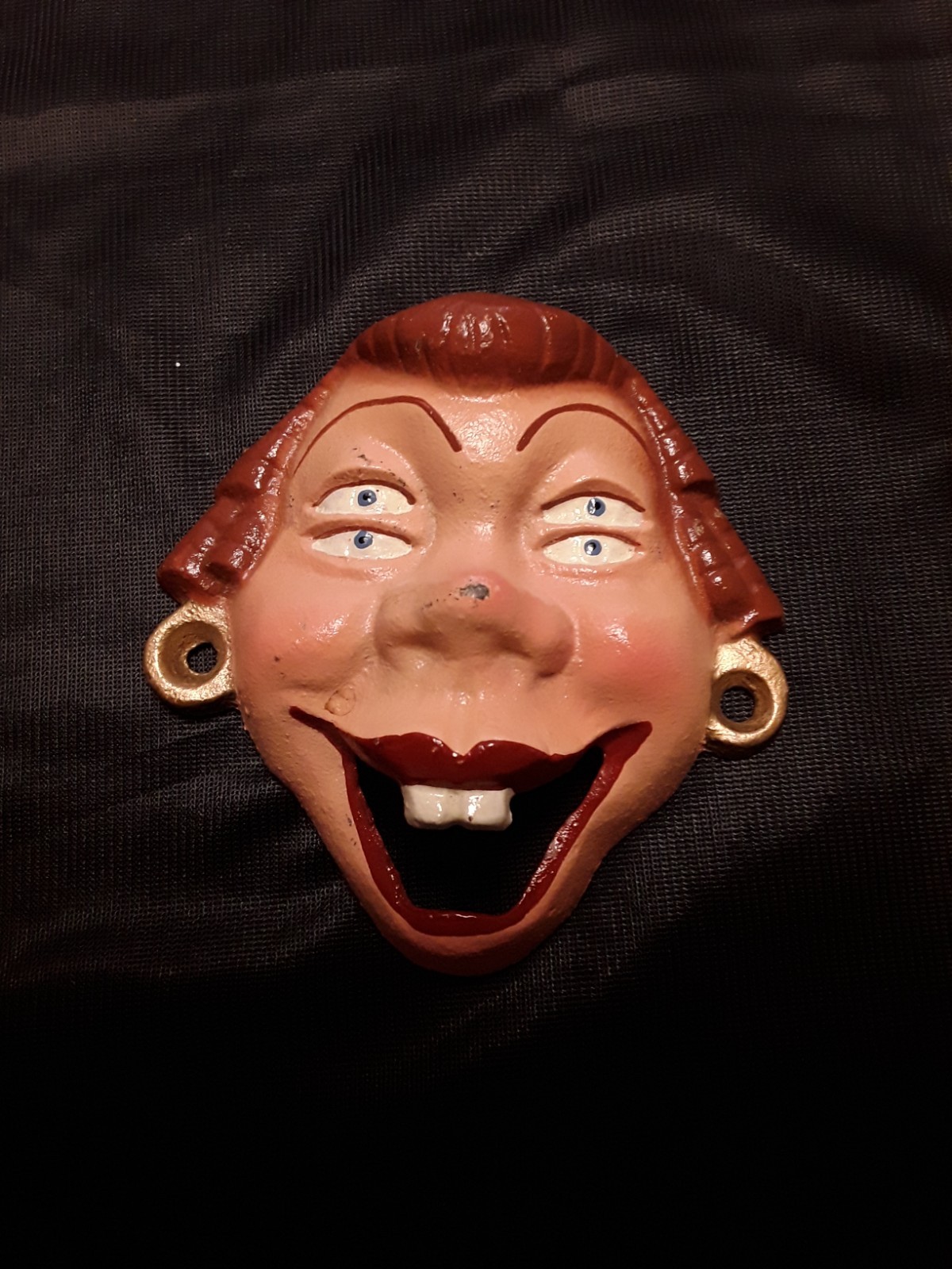 WILTON Vtg. Cast Iron 4 Eyed Red Hair Woman Buck Teeth Bottle Opener Wall Mount WILTON Vtg. Cast Iron 4 Eyed Red Hair Woman Buck Teeth Bottle Opener Wall Mount