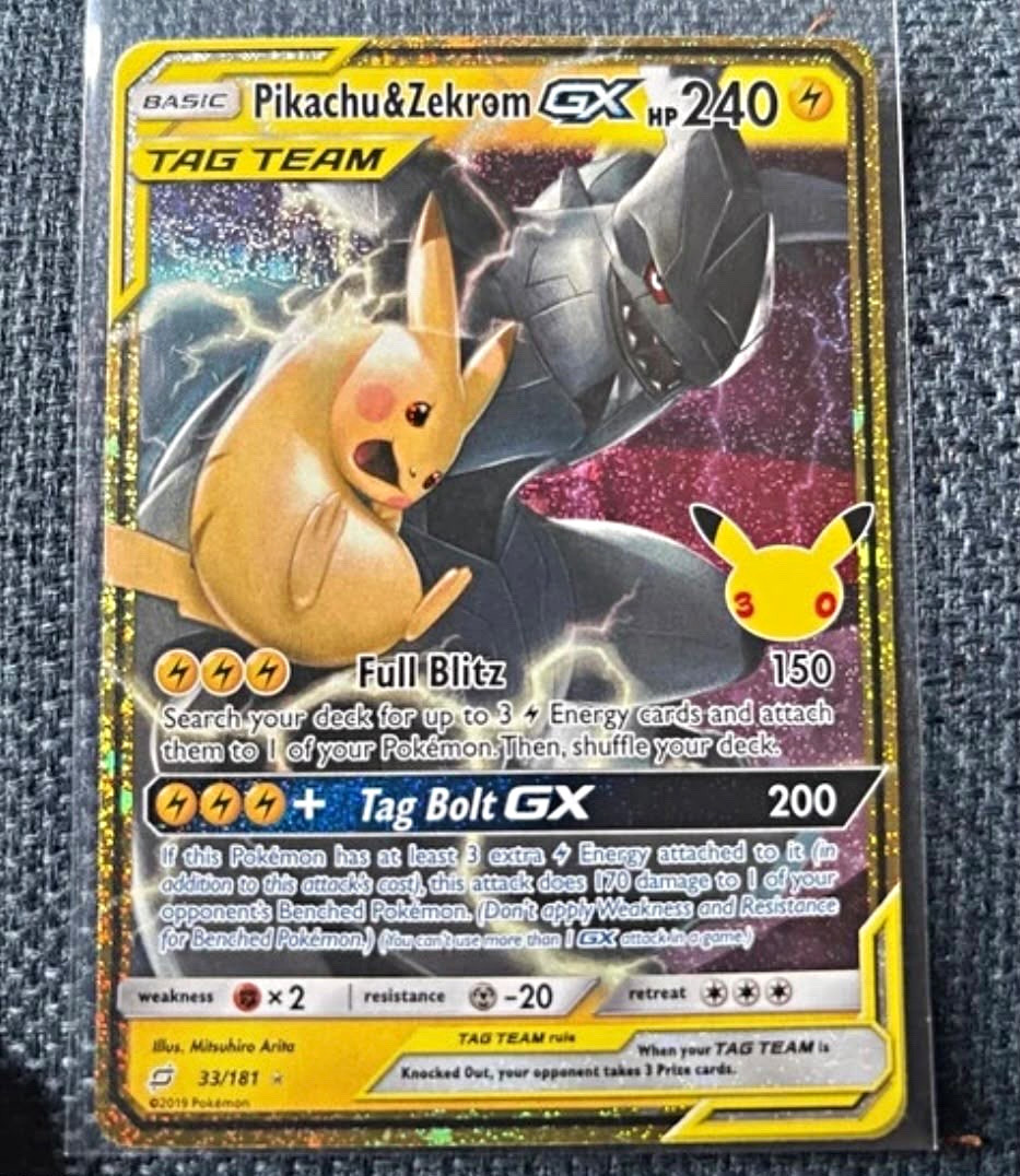 Pokémon TCG Pikachu & Zekrom GX TAG TEAM 30th Anniversary 33/181 Holo Ultra Rare Pokémon TCG Pikachu & Zekrom GX TAG TEAM 30th Anniversary 33/181 Holo Ultra Rare