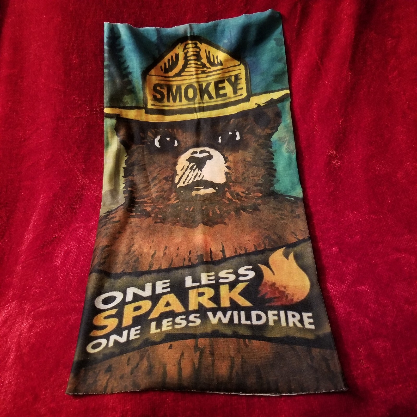 Smokey the Bear Neck Gaiter - One Less Spark One Less Wildfire - New Smokey the Bear Neck Gaiter - One Less Spark One Less Wildfire - New