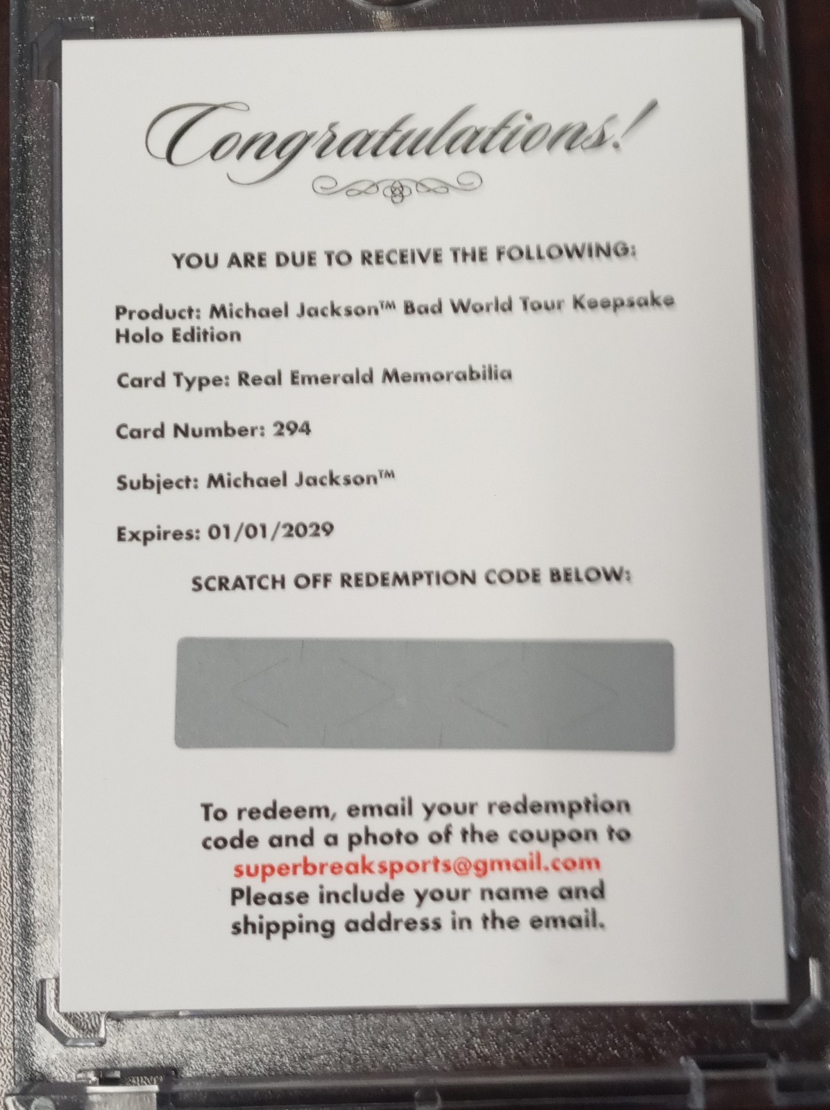 2025 Keepsake Holo Bad Michael Jackson Real Emerald Memorabilia Redempti G2U 2025 Keepsake Holo Bad Michael Jackson Real Emerald Memorabilia Redempti G2U