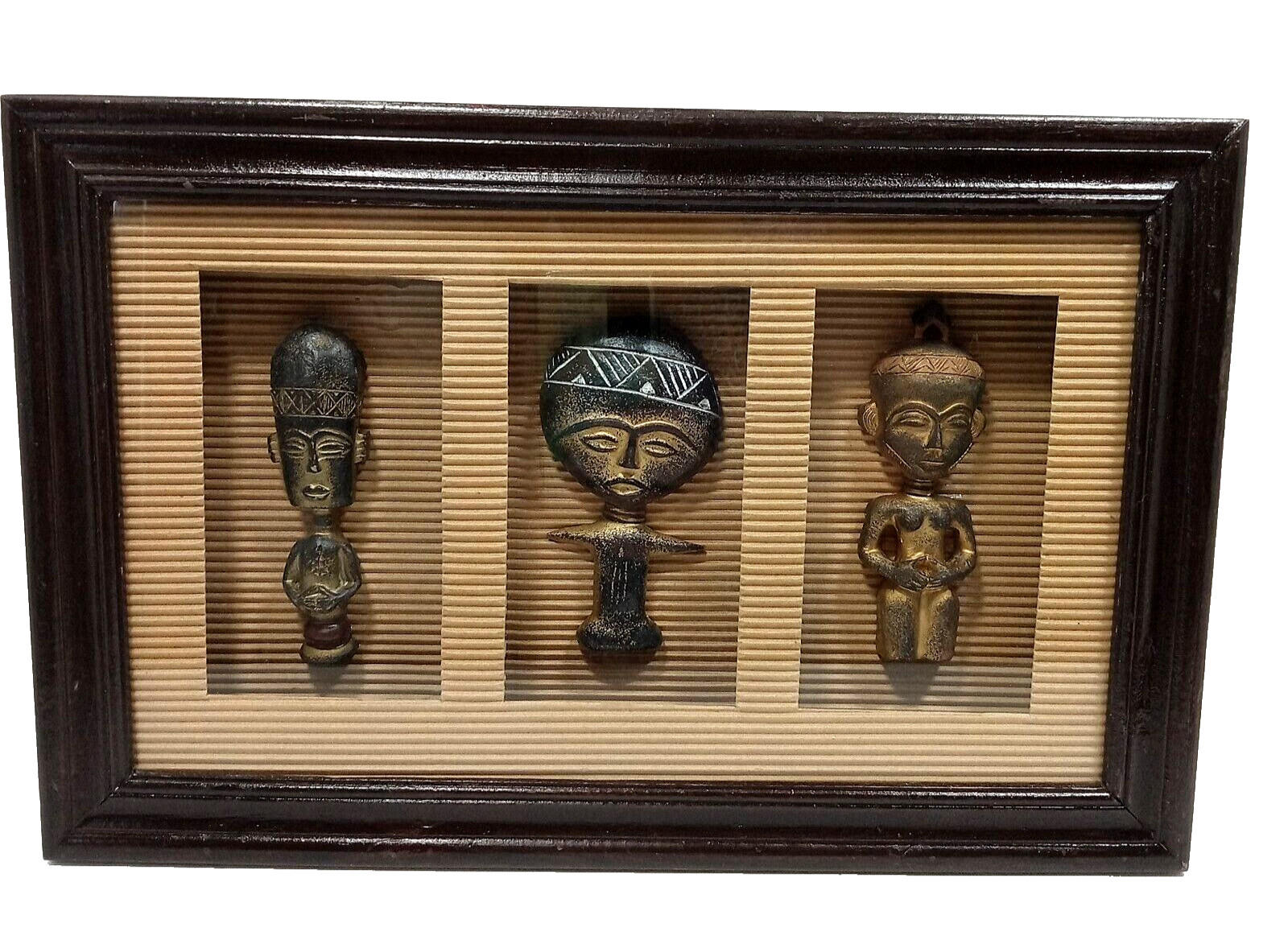 Vintage Primitive Figures Tribal 3D Artistic Shadow Box