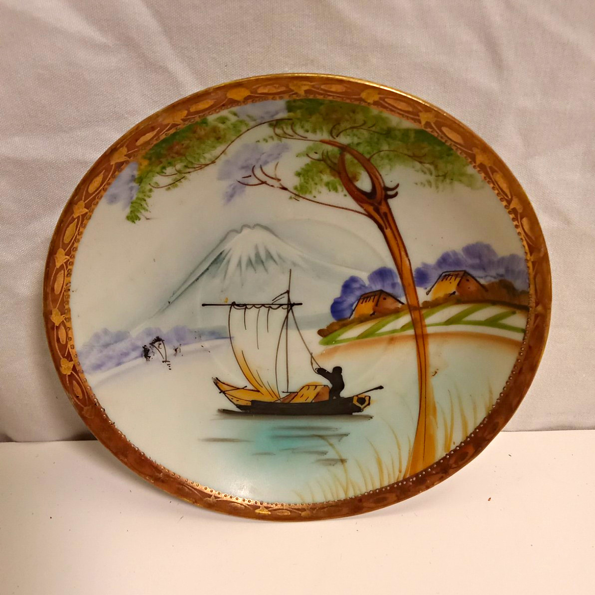 Antique Nippon Hand Painted Boat Scene W Heavy Gold Gilt Plate Antique Nippon Hand Painted Boat Scene W Heavy Gold Gilt Plate