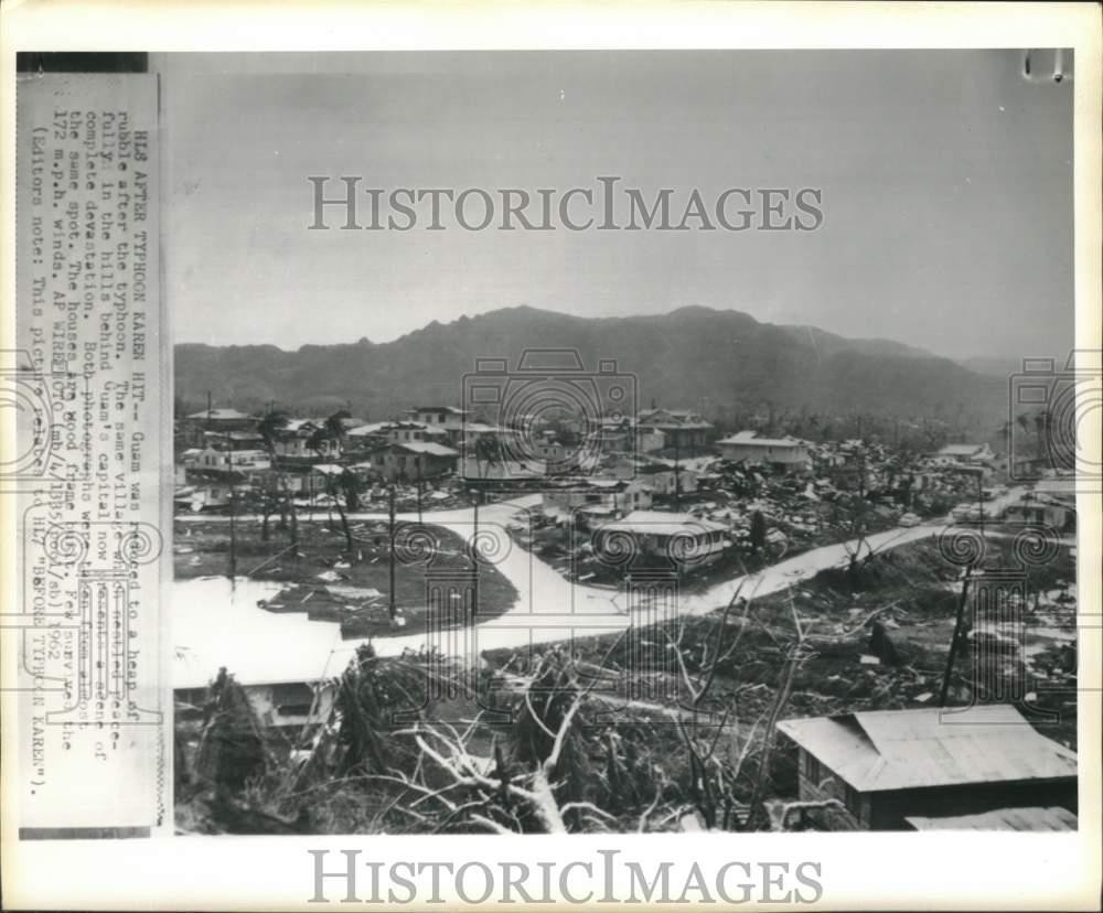 1962 Press Photo Guam reduced to rubble after Typhoon Karen destruction. 1962 Press Photo Guam reduced to rubble after Typhoon Karen destruction.