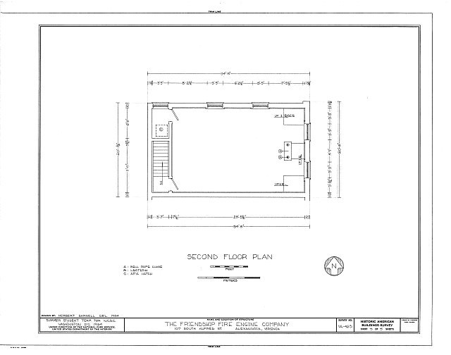 Alexandria Virginia Friendship Fire Company 1930s Second Floor Plan HABS