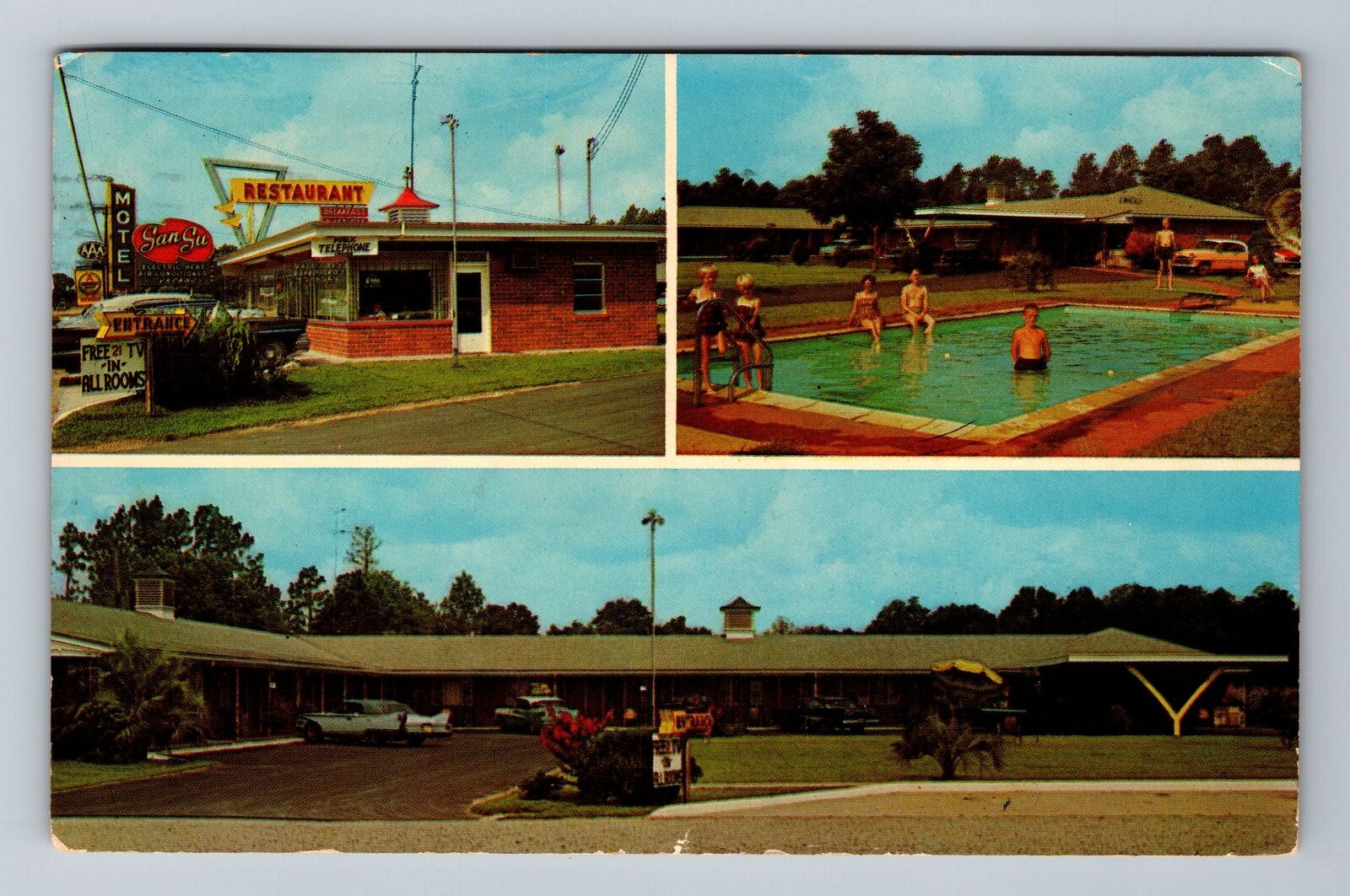 Glennville GA-Georgia, Motel San Su & Restaurant, Advertising, Vintage Postcard