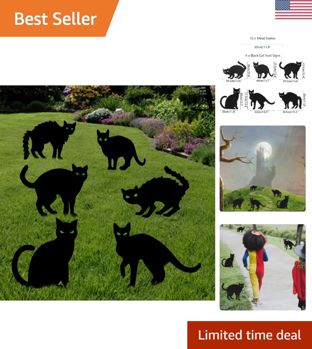 Durable Outdoor Halloween Black Cat Signs – Glow in the Dark Eyes Included