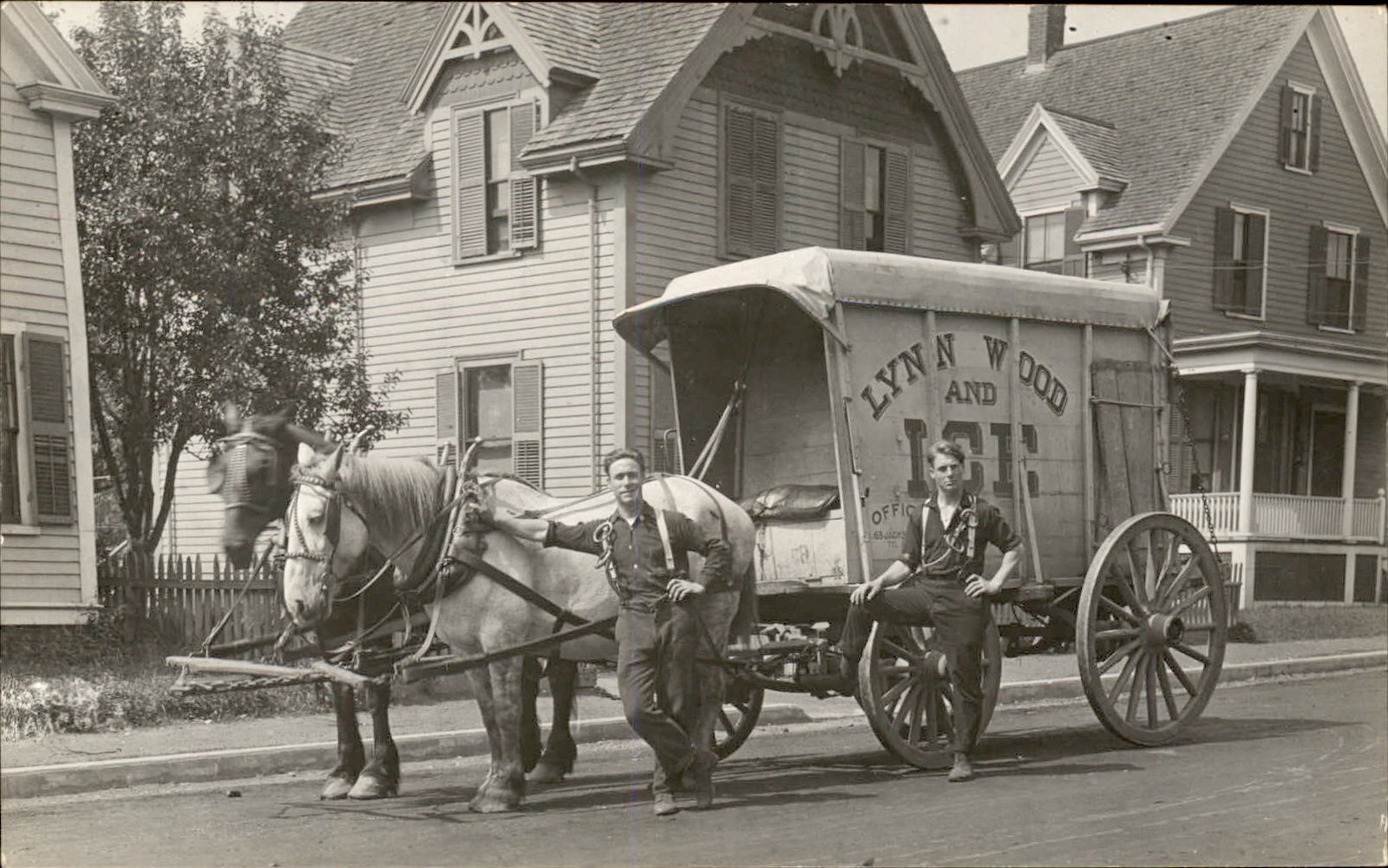 Lynn Mass MA Horse-drawn ice wagon c1900s-10s Real Photo Vintage Postcard bhn Lynn Mass MA Horse-drawn ice wagon c1900s-10s Real Photo Vintage Postcard bhn