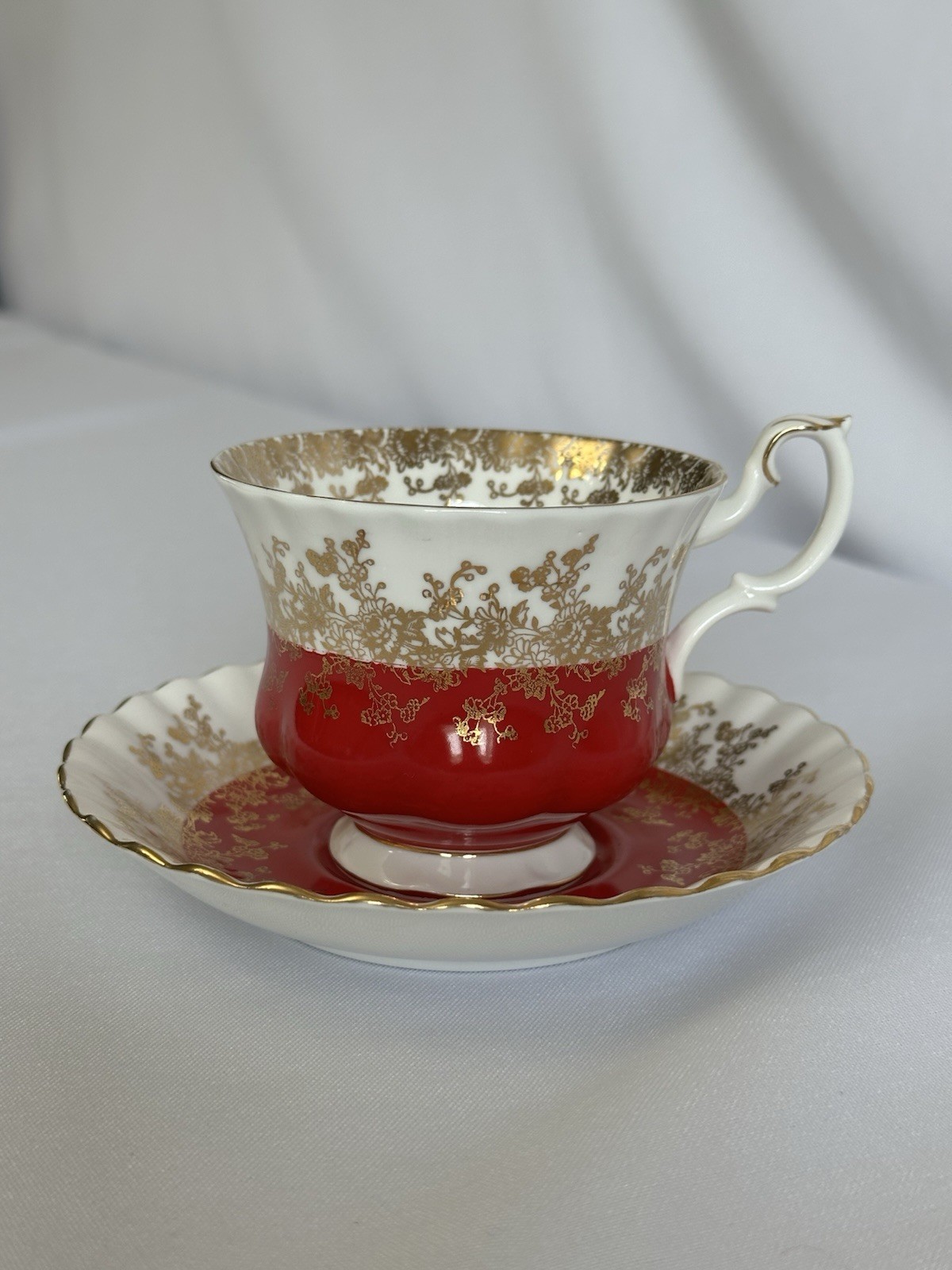 Vintage Royal Albert Regal Series Red & Gold Fine Bone China Teacup & Saucer Set