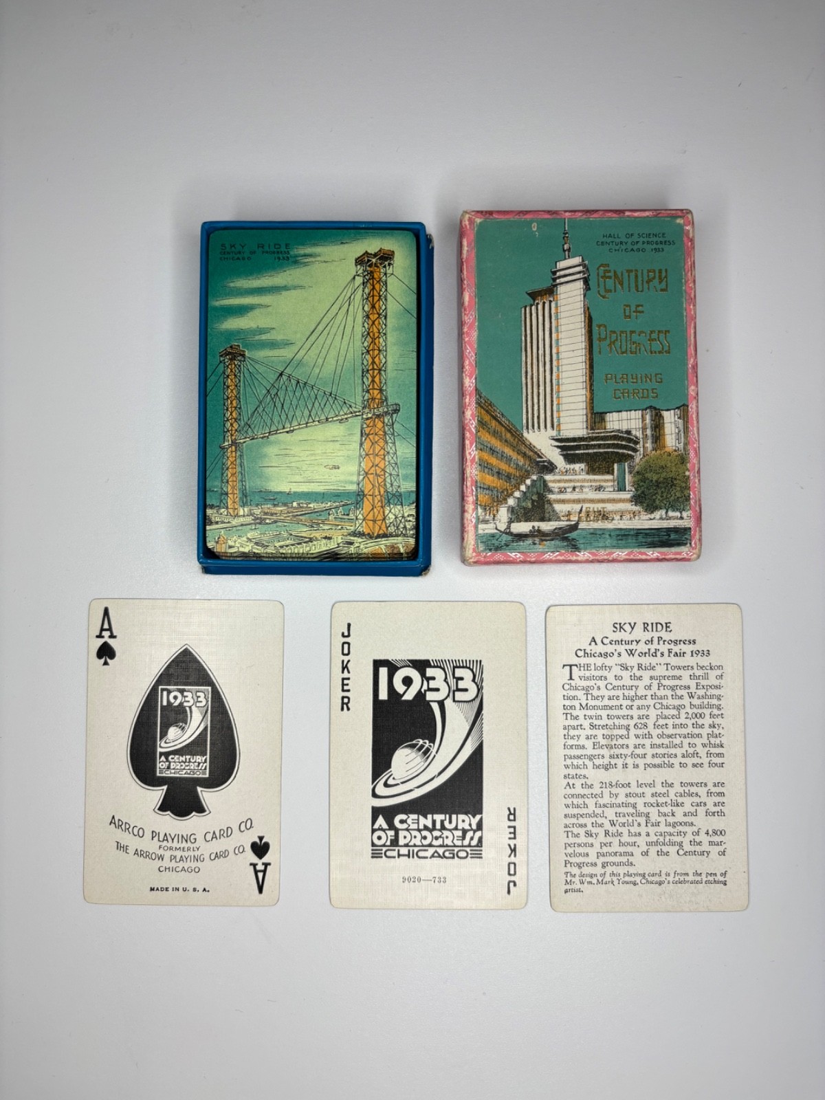 Vintage Playing Cards SKY RIDE Chicago 1933 Century Of Progress - As Is Vintage Playing Cards SKY RIDE Chicago 1933 Century Of Progress - As Is