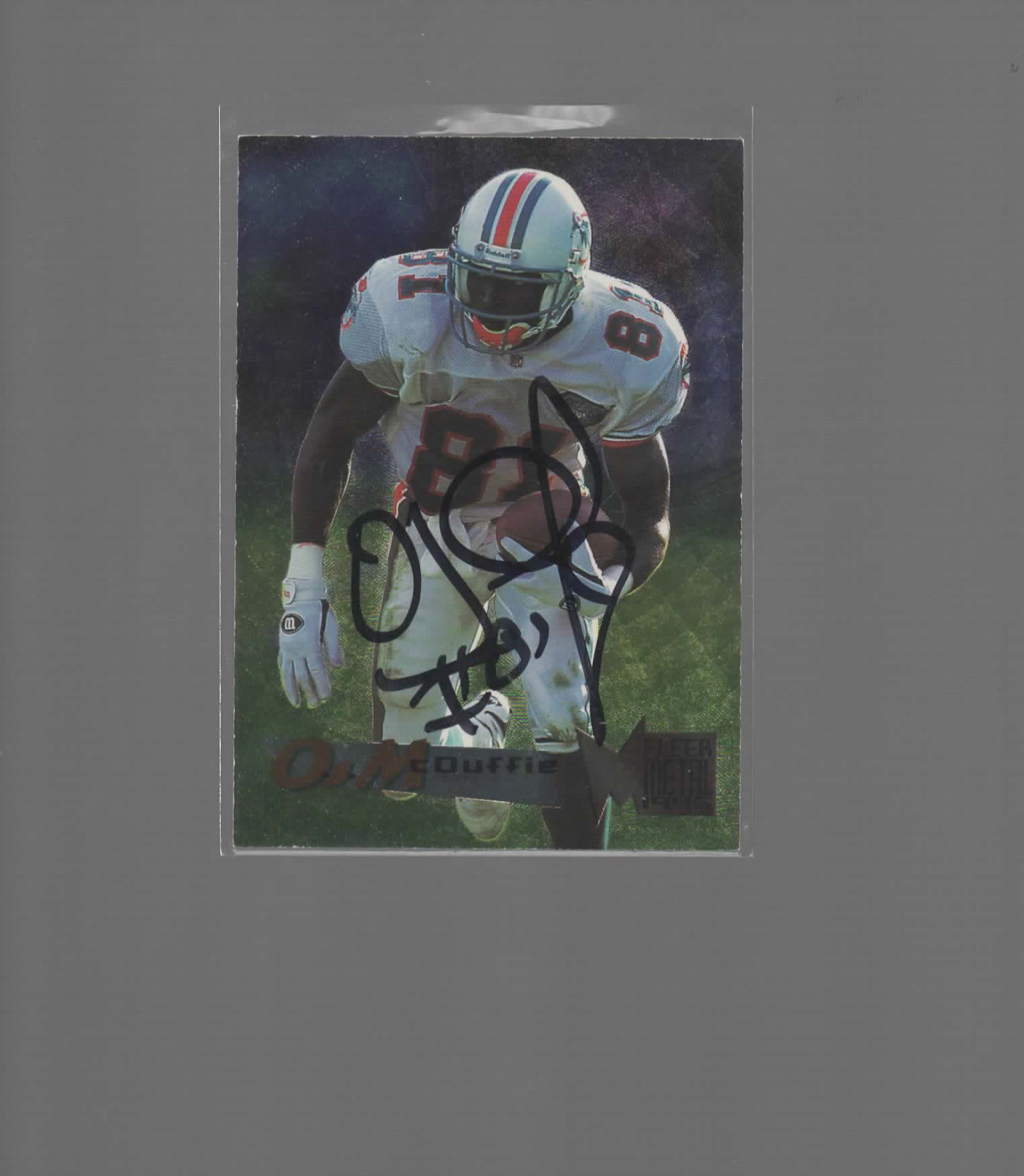 O.J. McDUFFIE MIAMI DOLPHINS AUTOGRAPHED FOOTBALL CARD