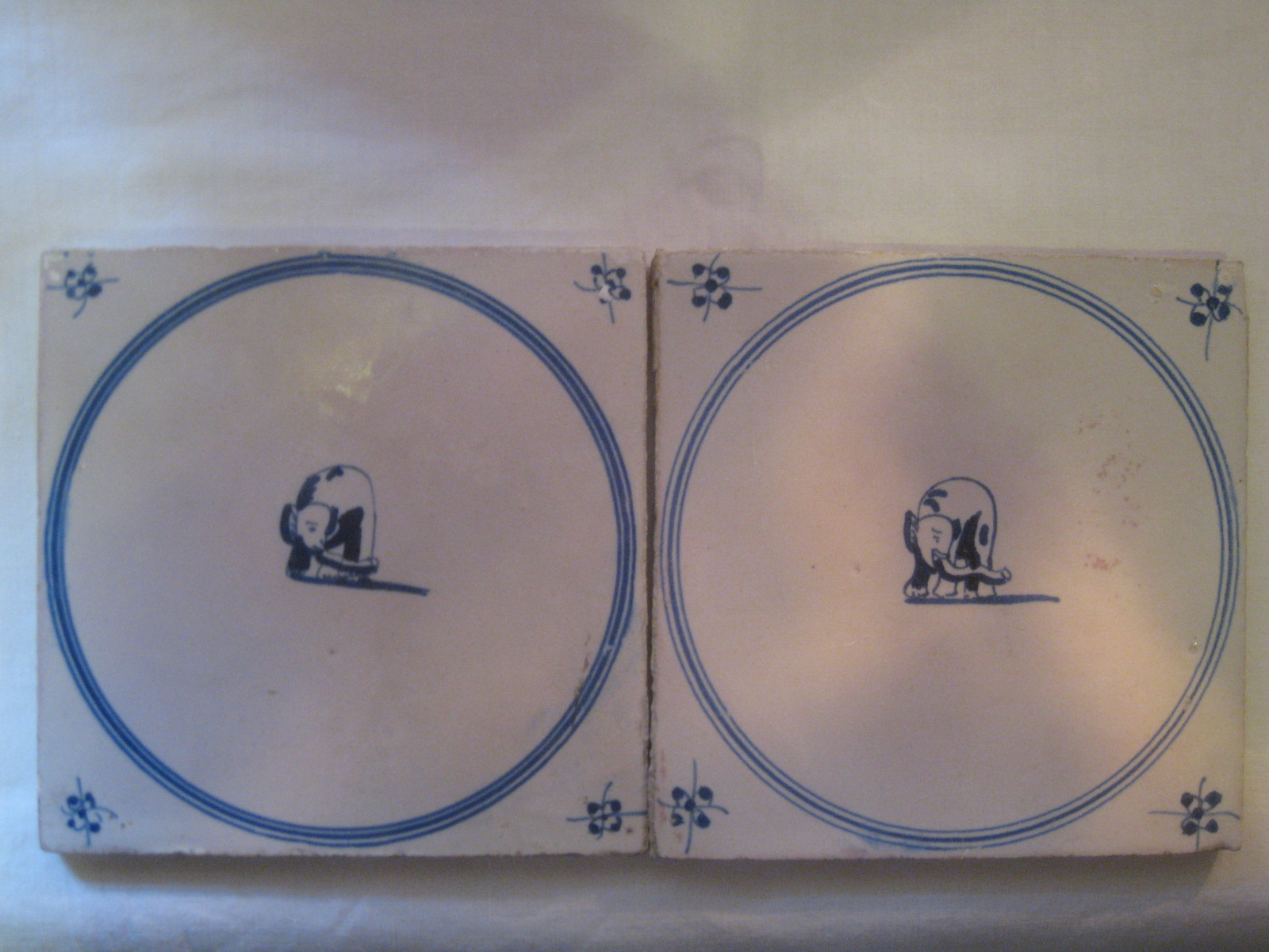 2 Antique Dutch Tiles African / Indian Elephant Tile 18th century 2 Antique Dutch Tiles African / Indian Elephant Tile 18th century