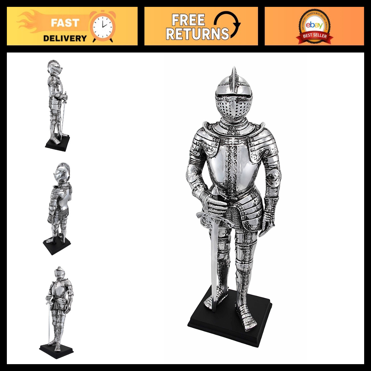 Medieval Knight Armor Statue - Silver Finish Figurine, Decorative Home Decor Medieval Knight Armor Statue - Silver Finish Figurine, Decorative Home Decor