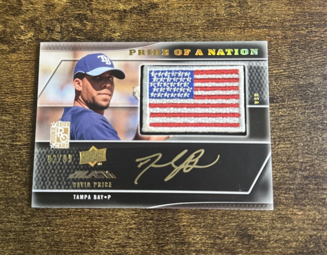 2009 UD Black Pride Of A Nation David Price RC Rookie Patch Gold Auto /99 SP USA