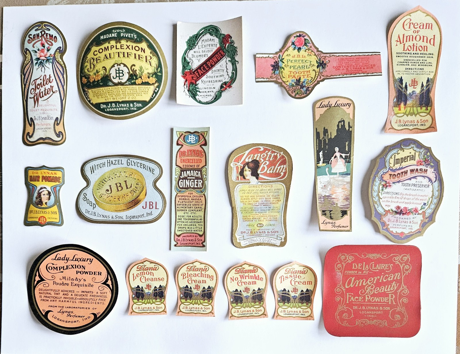 Lot 17 Different Vintage Old 1910s Lynas Health Beauty Cosmetic Labels Lot 17 Different Vintage Old 1910s Lynas Health Beauty Cosmetic Labels