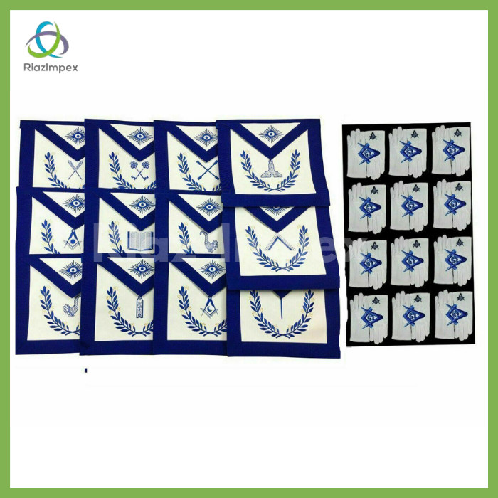 MASONIC BLUE LODGE OFFICERS APRON - SET OF 12 APRON WITH FREE 12 COTTON GLOVES MASONIC BLUE LODGE OFFICERS APRON - SET OF 12 APRON WITH FREE 12 COTTON GLOVES