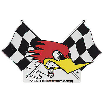 CLAY SMITH CAMS MR. HORSEPOWER WOODPECKER EMBOSSED METAL SIGN