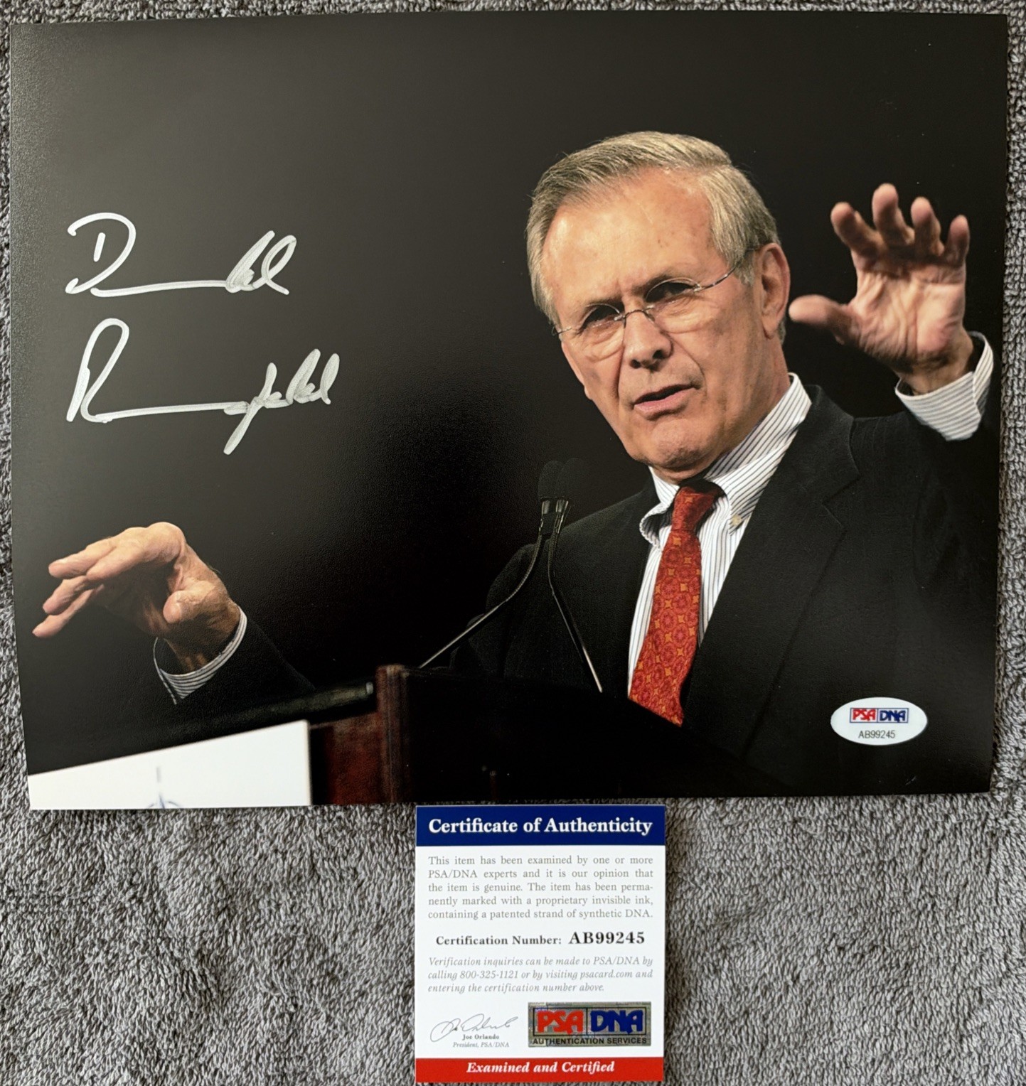 DONALD RUMSFELD SECRETARY OF DEFENSE HAND SIGNED AUTO 8x10 PHOTO PSA/DNA CERT DONALD RUMSFELD SECRETARY OF DEFENSE HAND SIGNED AUTO 8x10 PHOTO PSA/DNA CERT
