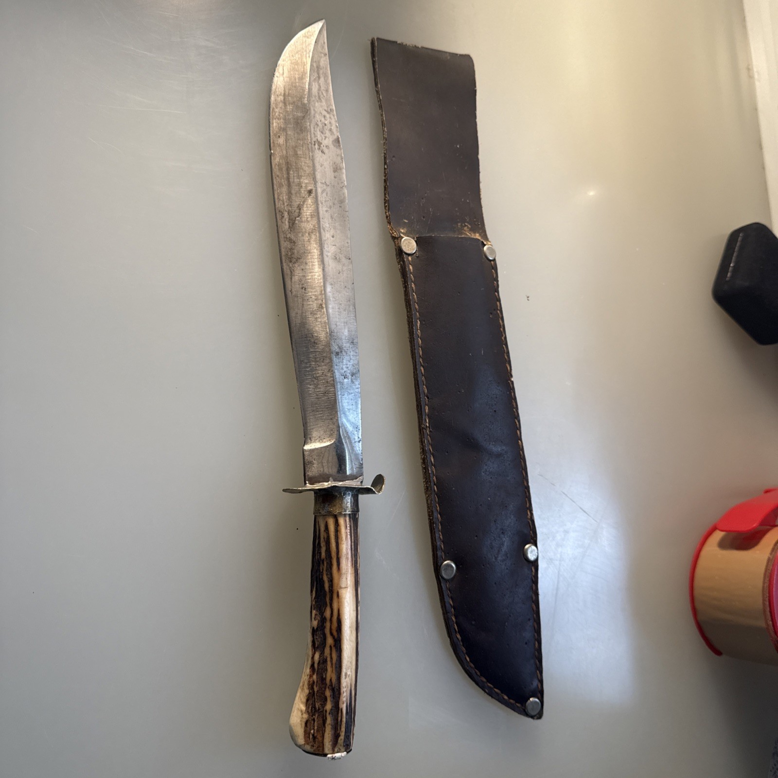 Vintage Hunter Hand Made Knife And Learher Sheath 12” Vintage Hunter Hand Made Knife And Learher Sheath 12”