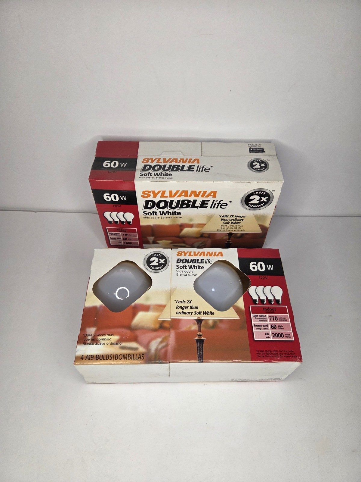 8 Pack Sylvania 60W Soft White Double Life A19 Light Bulbs New Sealed 8 Pack Sylvania 60W Soft White Double Life A19 Light Bulbs New Sealed