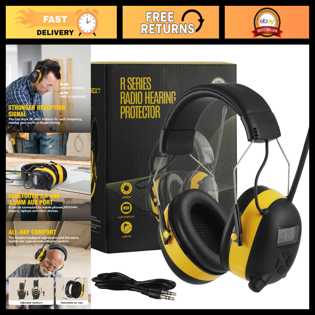 Bluetooth 5.4 Hearing Protection, AM FM Radio Headphones