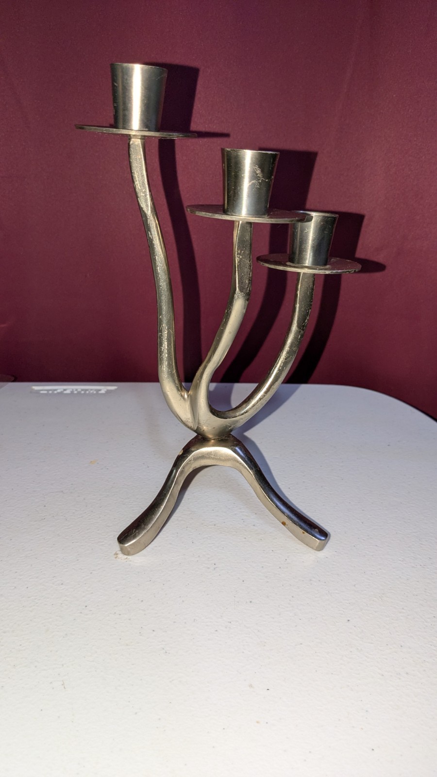 Vintage MCM Design Wavy Metal Candle Holders Brutilist 3 Arms 9 1/2 Vintage MCM Design Wavy Metal Candle Holders Brutilist 3 Arms 9 1/2