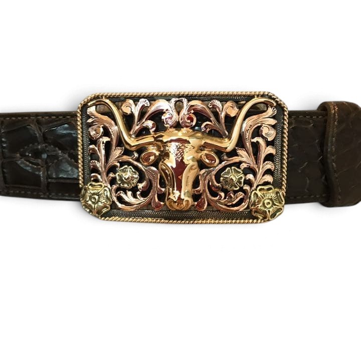 Edward H. Bohlin Buffalo Belt Buckle Handmade Silver Yellow Pink Green Gold 80mm