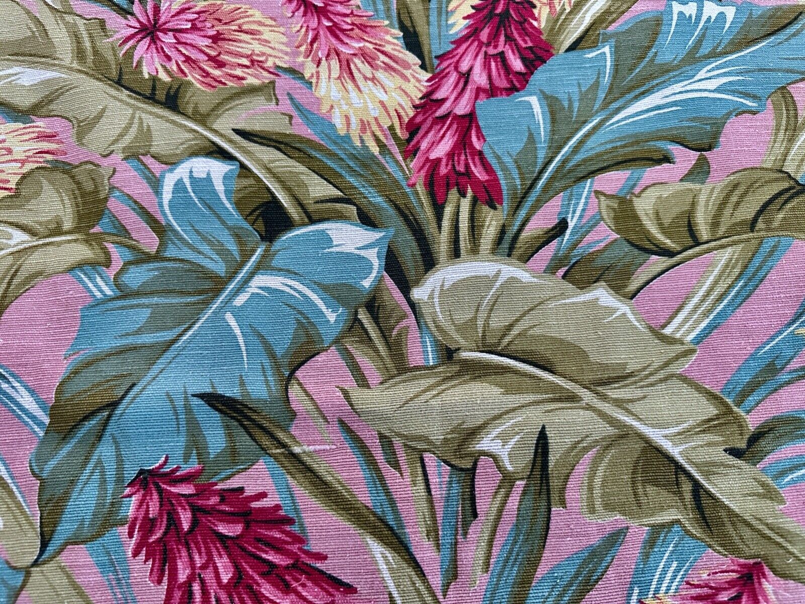 Jungle  Miami Beach Flamingo PINK & AQUA Barkcloth Vintage Fabric Drape Curtain