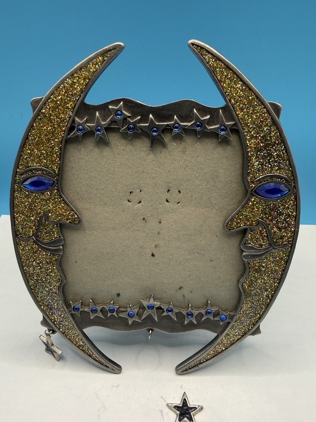 Vintage 90s Celestial GoldSparkle Crescent Moon Stars Stones Metal Picture Frame Vintage 90s Celestial GoldSparkle Crescent Moon Stars Stones Metal Picture Frame