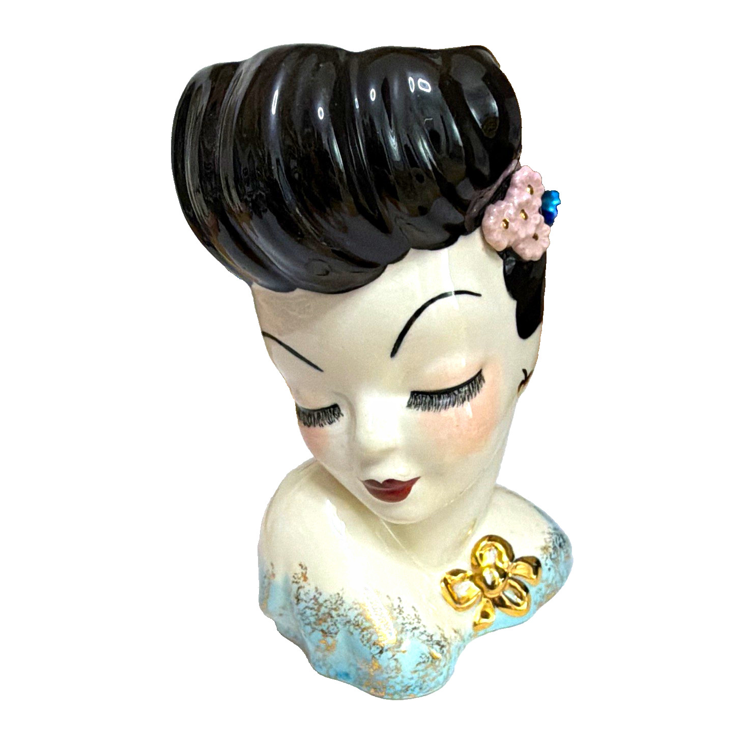 Vtg 1950s Ceramic Lady Head Vase Handpainted Glamour Girl Betty Grable Japan