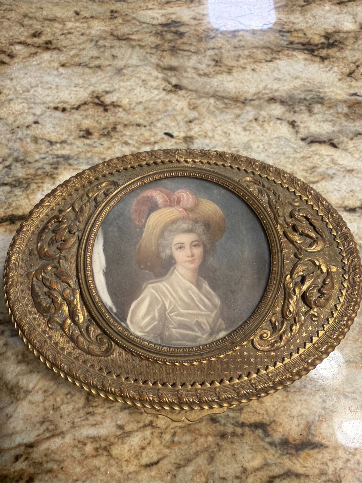 ANTIQUE 1800s FRENCH VANITY BOX, w/ WOMAN PORTRAIT