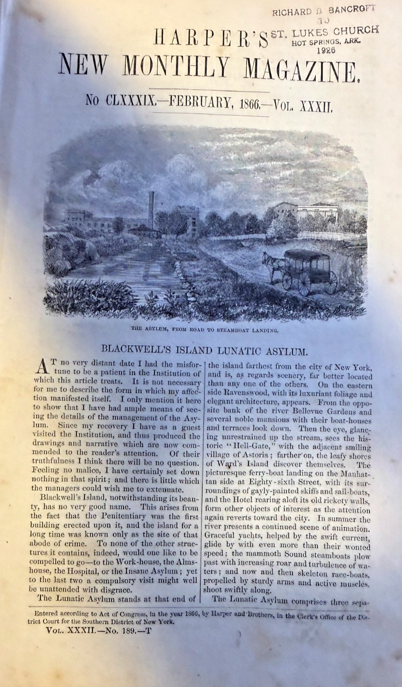 1866 Blackwell\'s Island Lunatic Asylum New York illustrated 1866 Blackwell\'s Island Lunatic Asylum New York illustrated