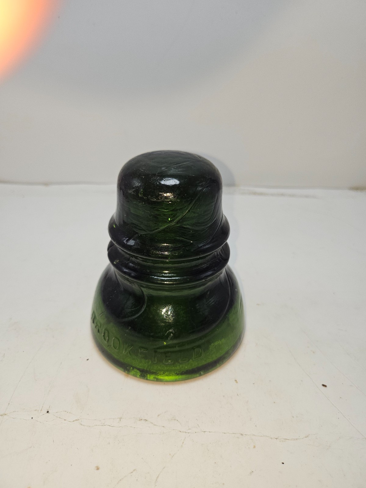 RARE Vintage Dark Emerald Green Brookfield Glass Insulator - LOT A RARE Vintage Dark Emerald Green Brookfield Glass Insulator - LOT A