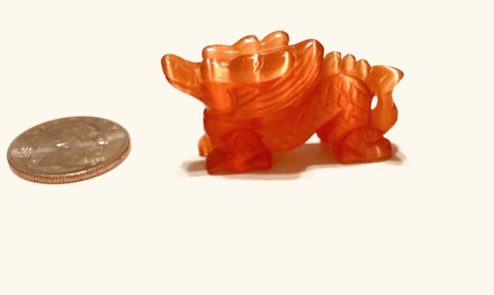 Brilliant Orange Hand Carved Fiberoptic Glass Dragon Carving