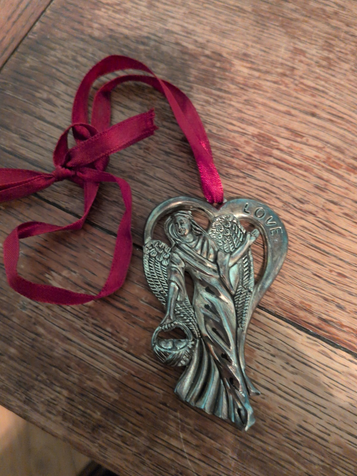 Gorham Guardian Angel LOVE Heart Basket Silver Plated Christmas Ornament