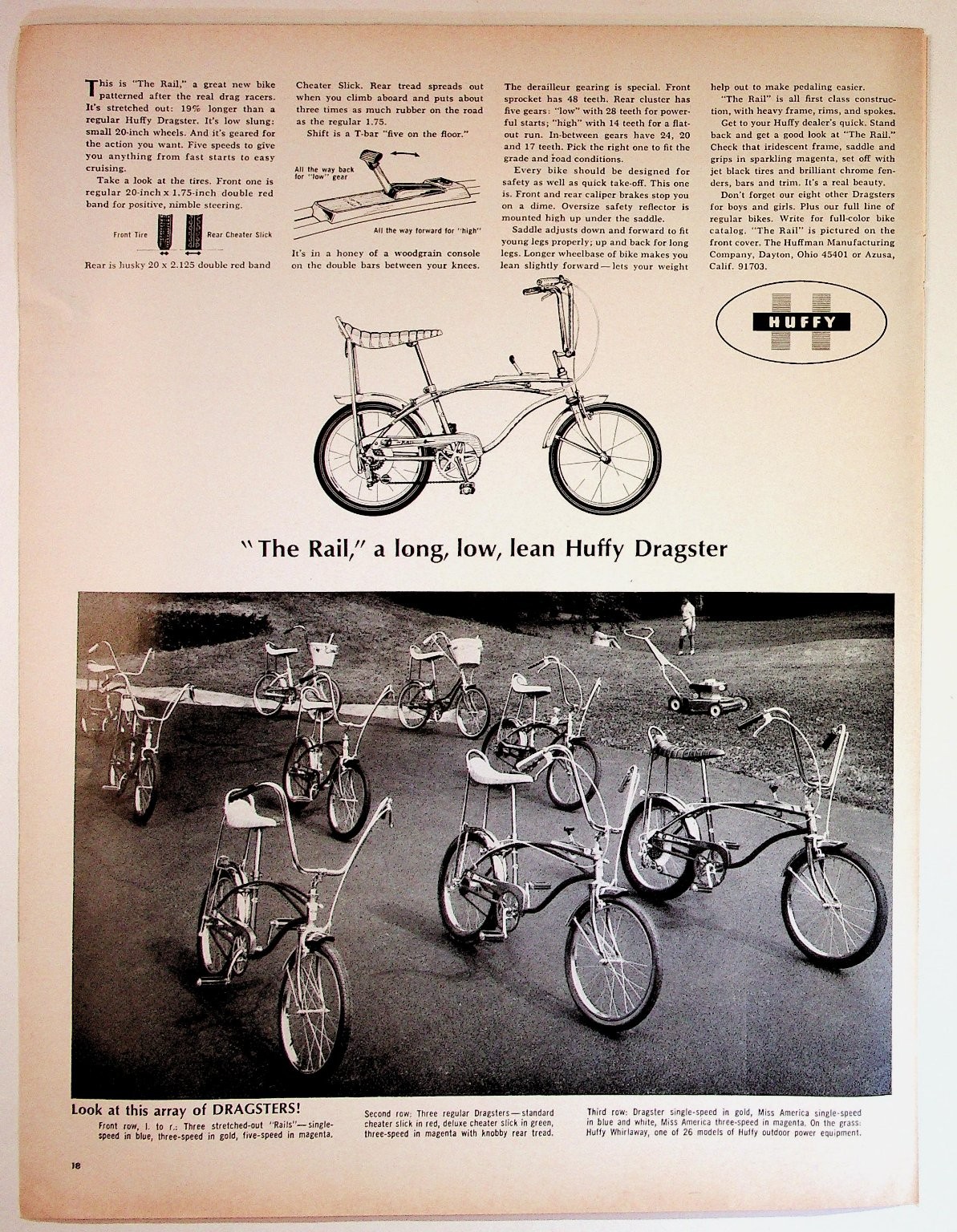 Huffy The Rail Dragster Bicycle Vintage 1960s Magazine Print Ad Black White