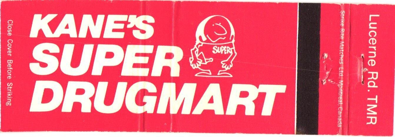 Kane's Super Drugmart Montreal QC Vintage Matchbook Cover 1970s Kane's Super Drugmart Montreal QC Vintage Matchbook Cover 1970s